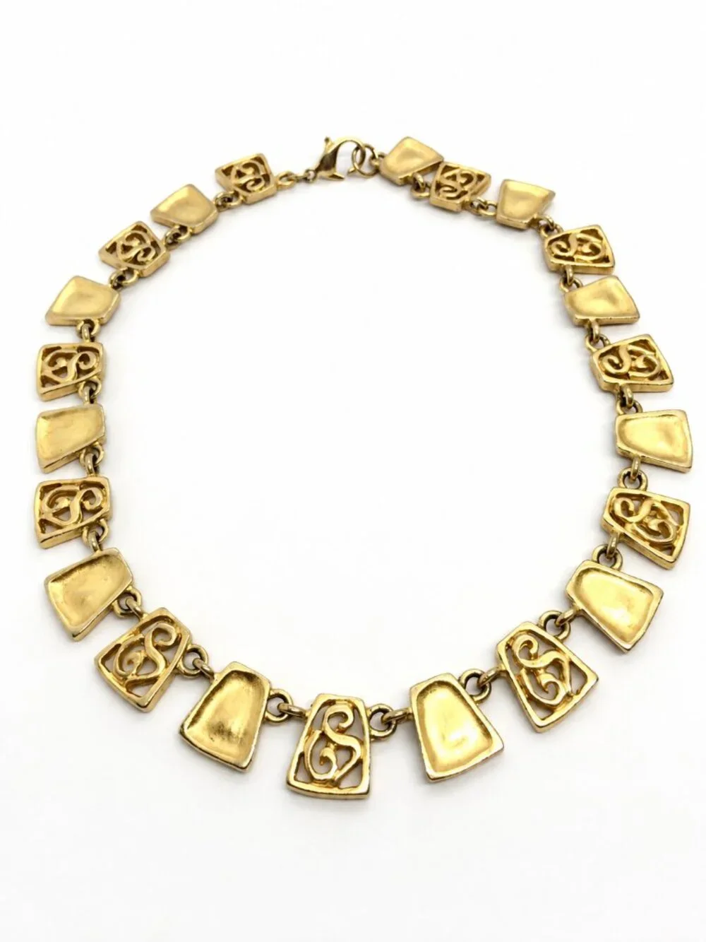 VINTAGE GOLD TONE Necklace Etruscan Revival Filigree Collar Brushed 16